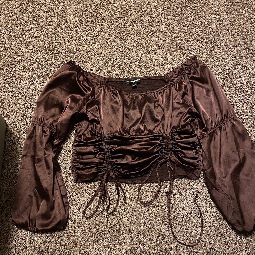 3/4 sleeve silky brown party top